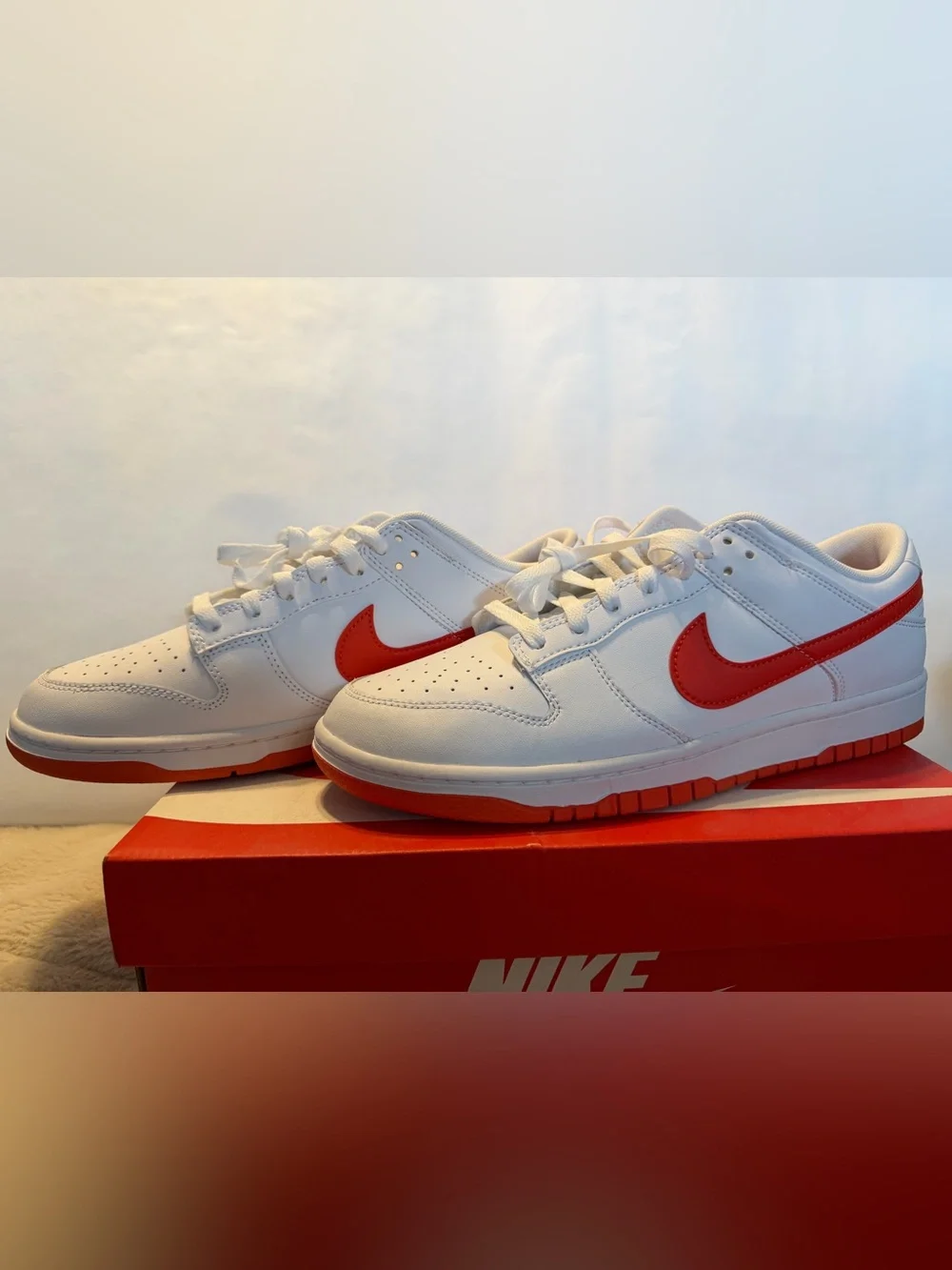 Nike Dunk Low Retro White with Orange Swoosh - Picture 1 of 6